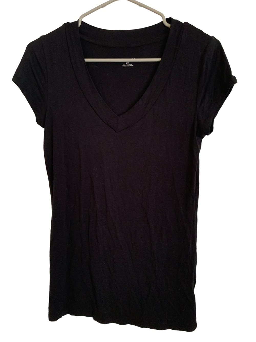 MERONA Women’s Black V-neck Cap Sleeve Rayon Spandex Tee Shirt